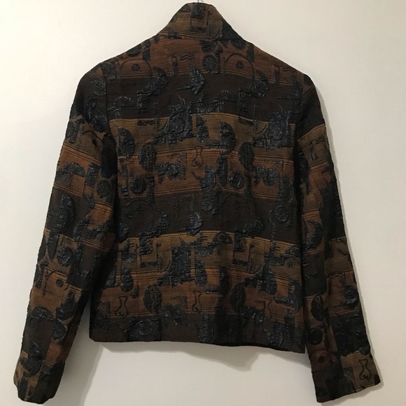 J’ENVIE New York Vintage Tan Metallic Black Textured Full Zip Blazer Jacket 6 - Picture 8 of 8